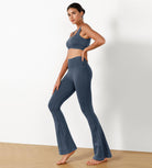 30" Seamless Ribbed Flare Yoga Pants - ododos