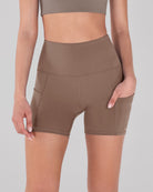 5" High Waist Tummy Control Shorts with Pockets Purple Taupe - ododos