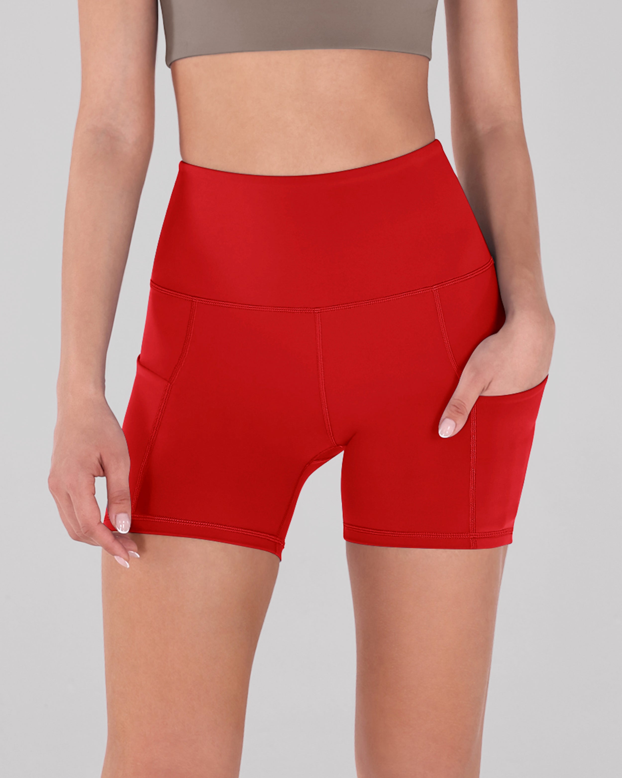 5" High Waist Tummy Control Shorts with Pockets Red - ododos