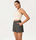 Stretch Woven High Waist Relaxed Shorts - ododos