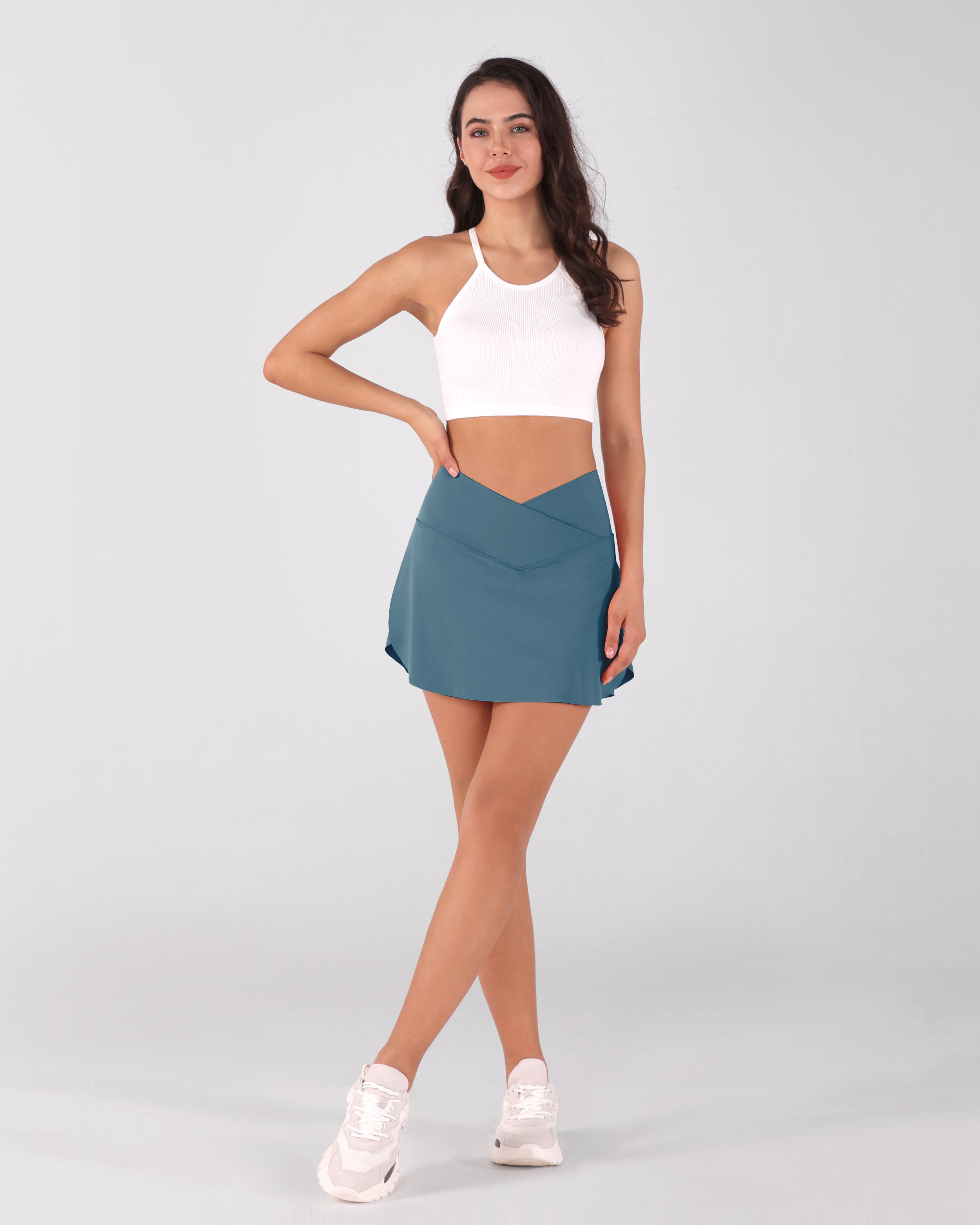 Pleated Crossover Tennis Skirt Aegean Blue - ododos