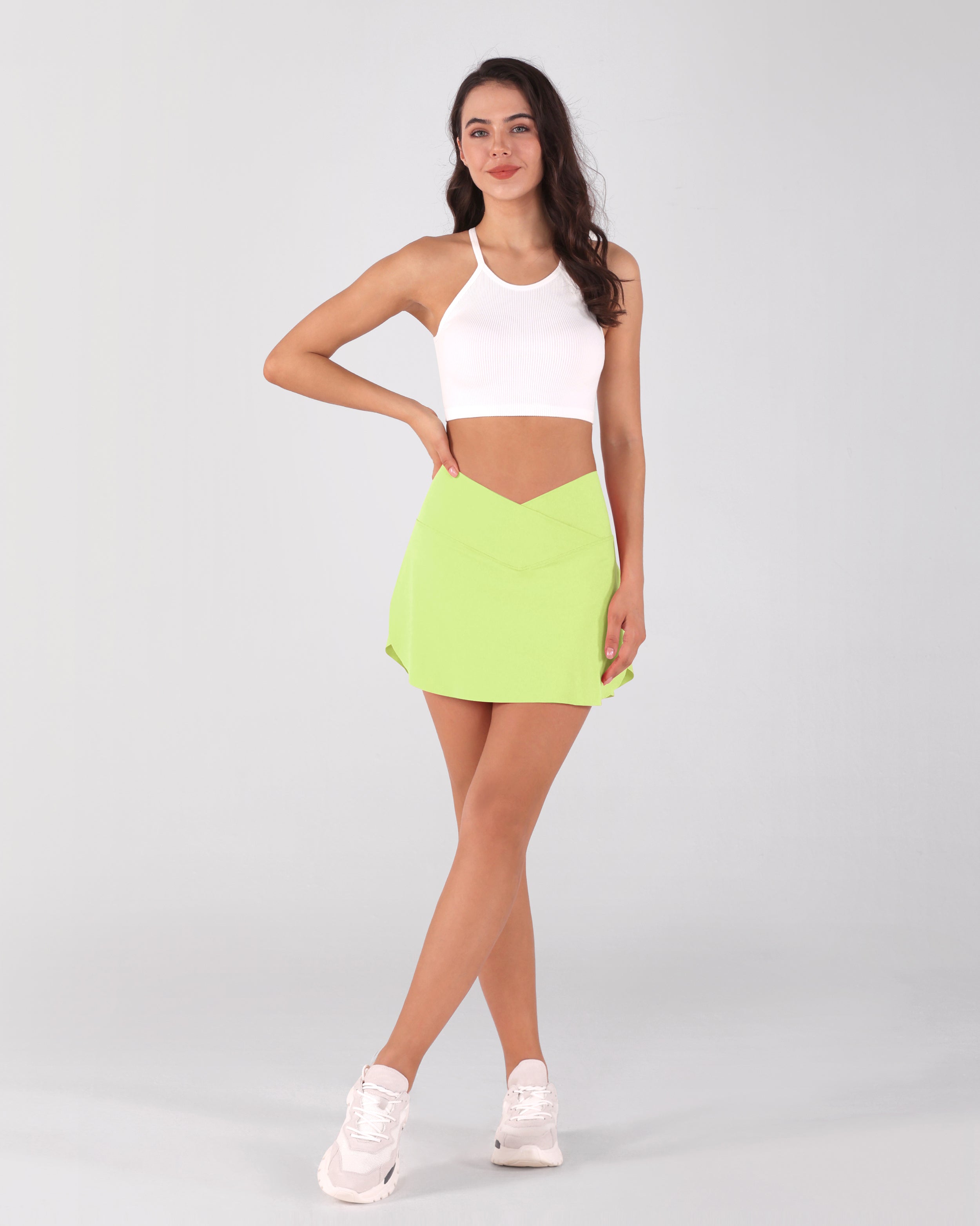 Pleated Crossover Tennis Skirt Lime Green - ododos