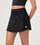 Women's Drawstring Tie Daily Skirts with Ball Pocket Black - ododos
