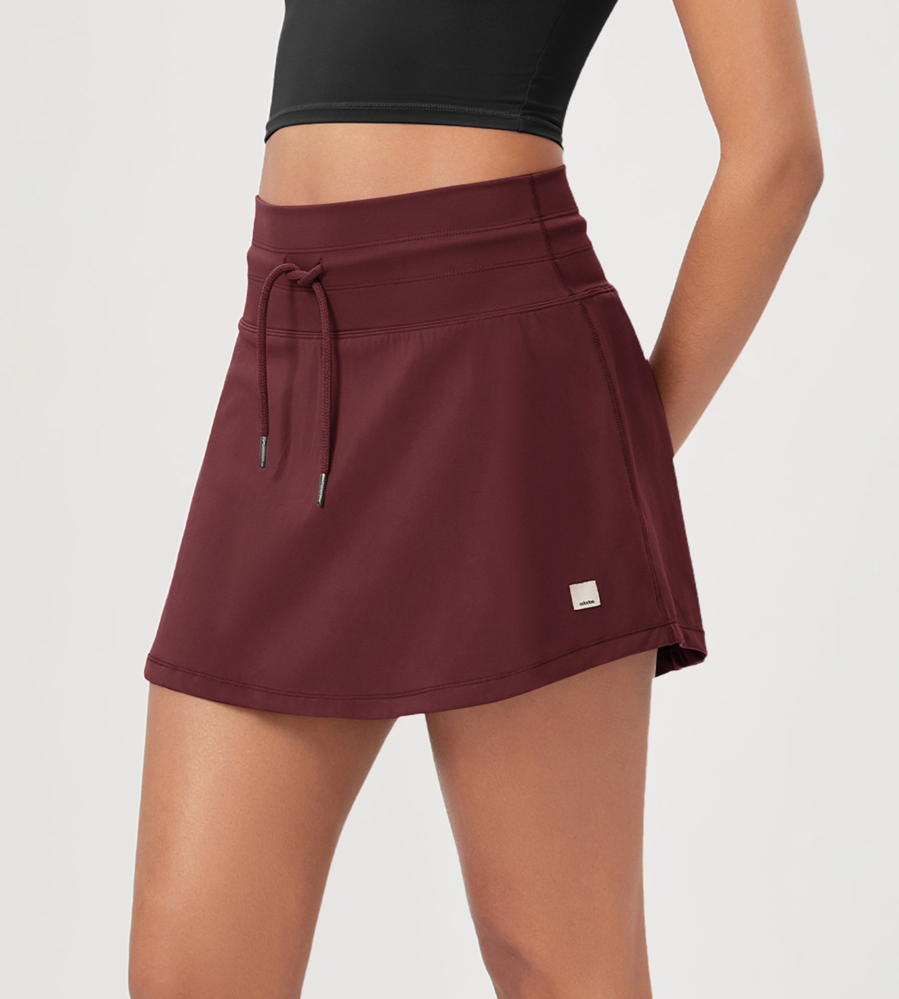 Women's Drawstring Tie Daily Skirts with Ball Pocket Burgundy - ododos