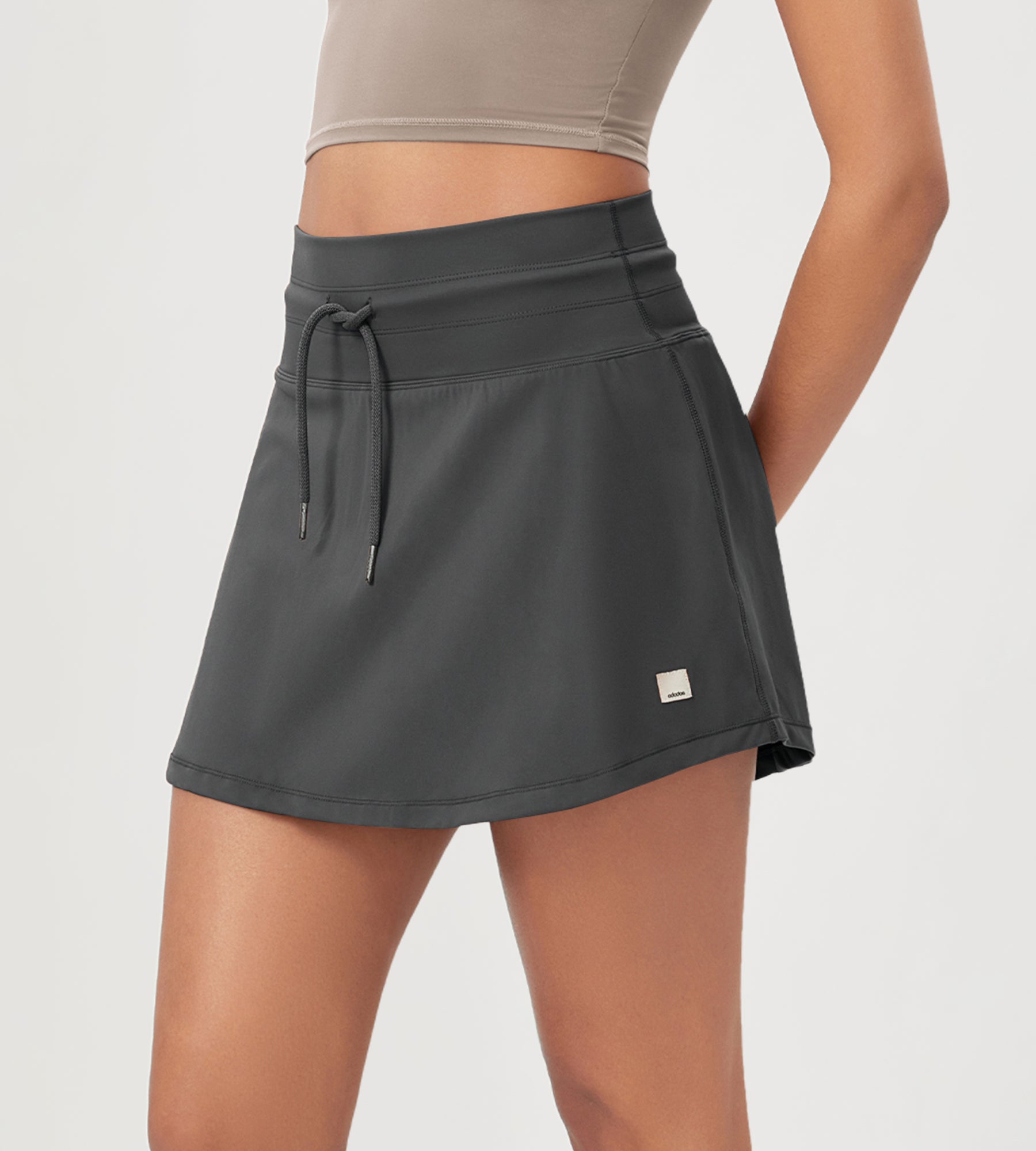 Women's Drawstring Tie Daily Skirts with Ball Pocket Charcoal - ododos