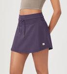 Women's Drawstring Tie Daily Skirts with Ball Pocket Dark Purple - ododos
