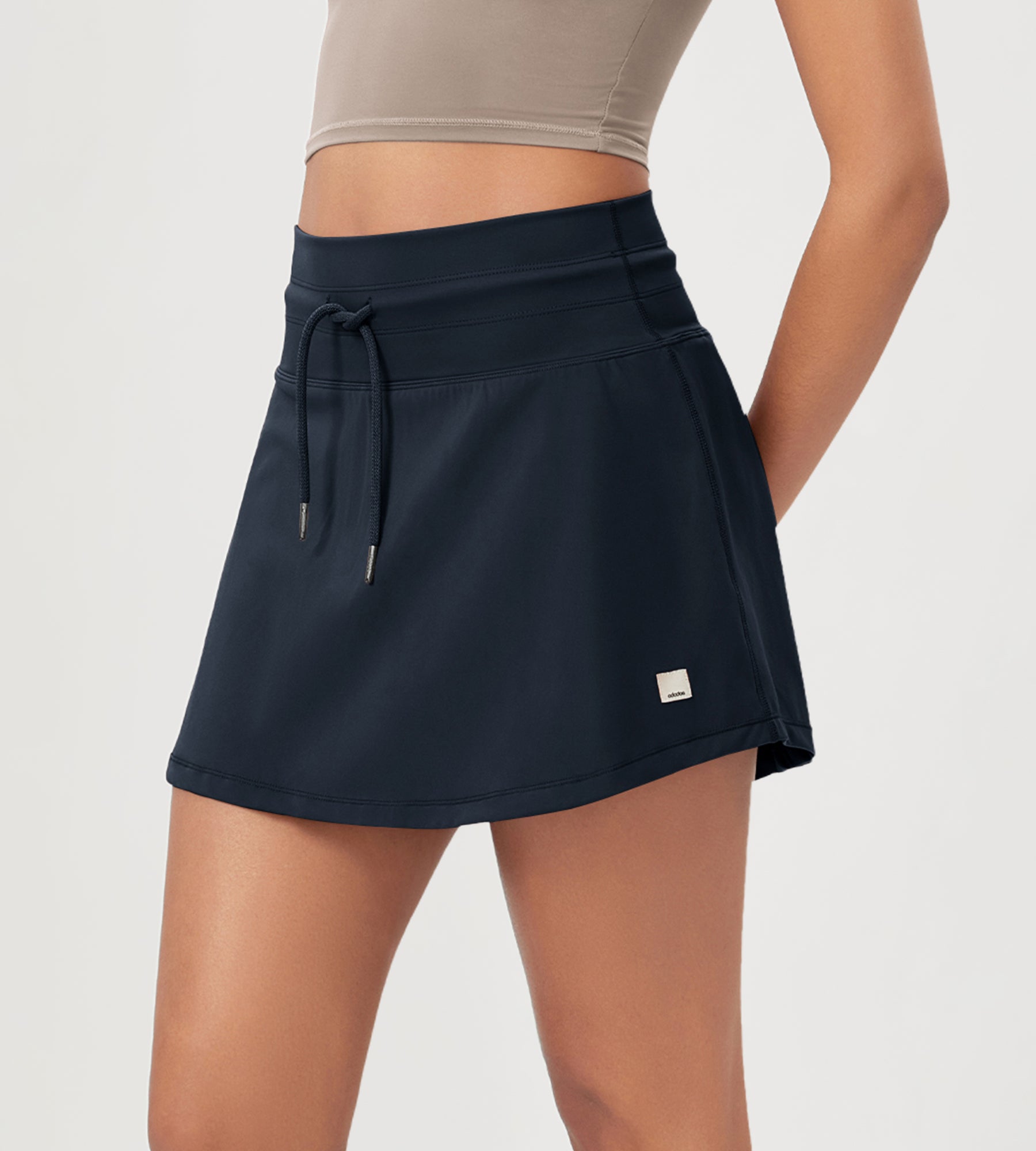 Women's Drawstring Tie Daily Skirts with Ball Pocket Deep Navy - ododos