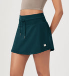 Women's Drawstring Tie Daily Skirts with Ball Pocket Forest Teal - ododos