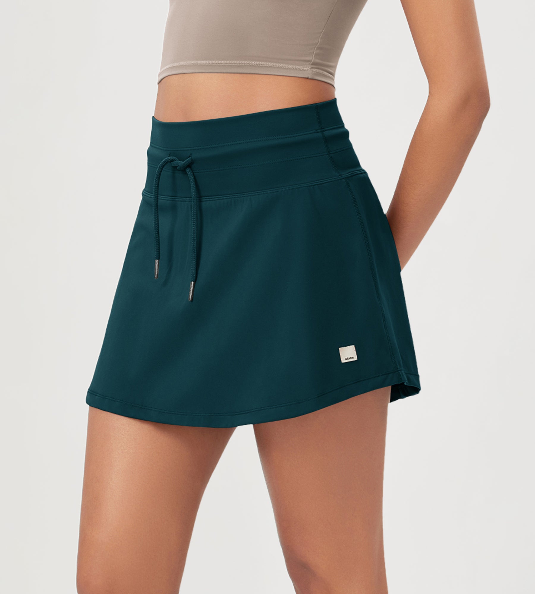 Women's Drawstring Tie Daily Skirts with Ball Pocket Forest Teal - ododos