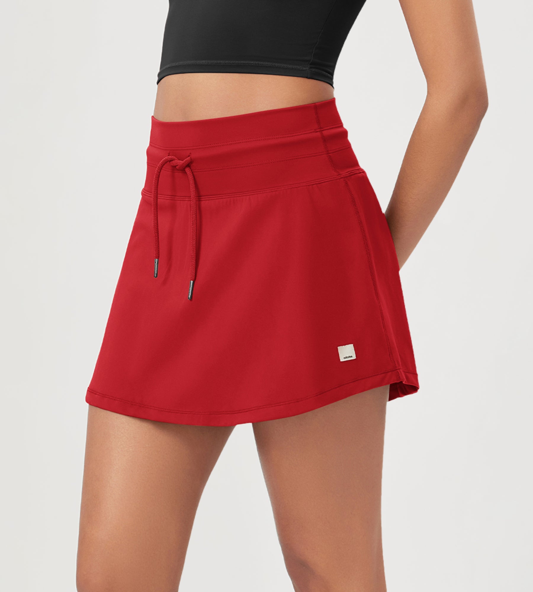 Women's Drawstring Tie Daily Skirts with Ball Pocket Red - ododos