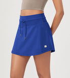 Women's Drawstring Tie Daily Skirts with Ball Pocket Royal Blue - ododos