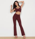 High Waisted Split-Hem Bootcut Lounge Yoga Pants Burgundy 31 inches - ododos