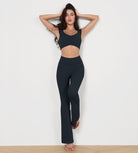 High Waisted Split-Hem Bootcut Lounge Yoga Pants Deep Navy 31 inches - ododos