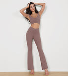 High Waisted Split-Hem Bootcut Lounge Yoga Pants Purple Taupe 31 inches - ododos