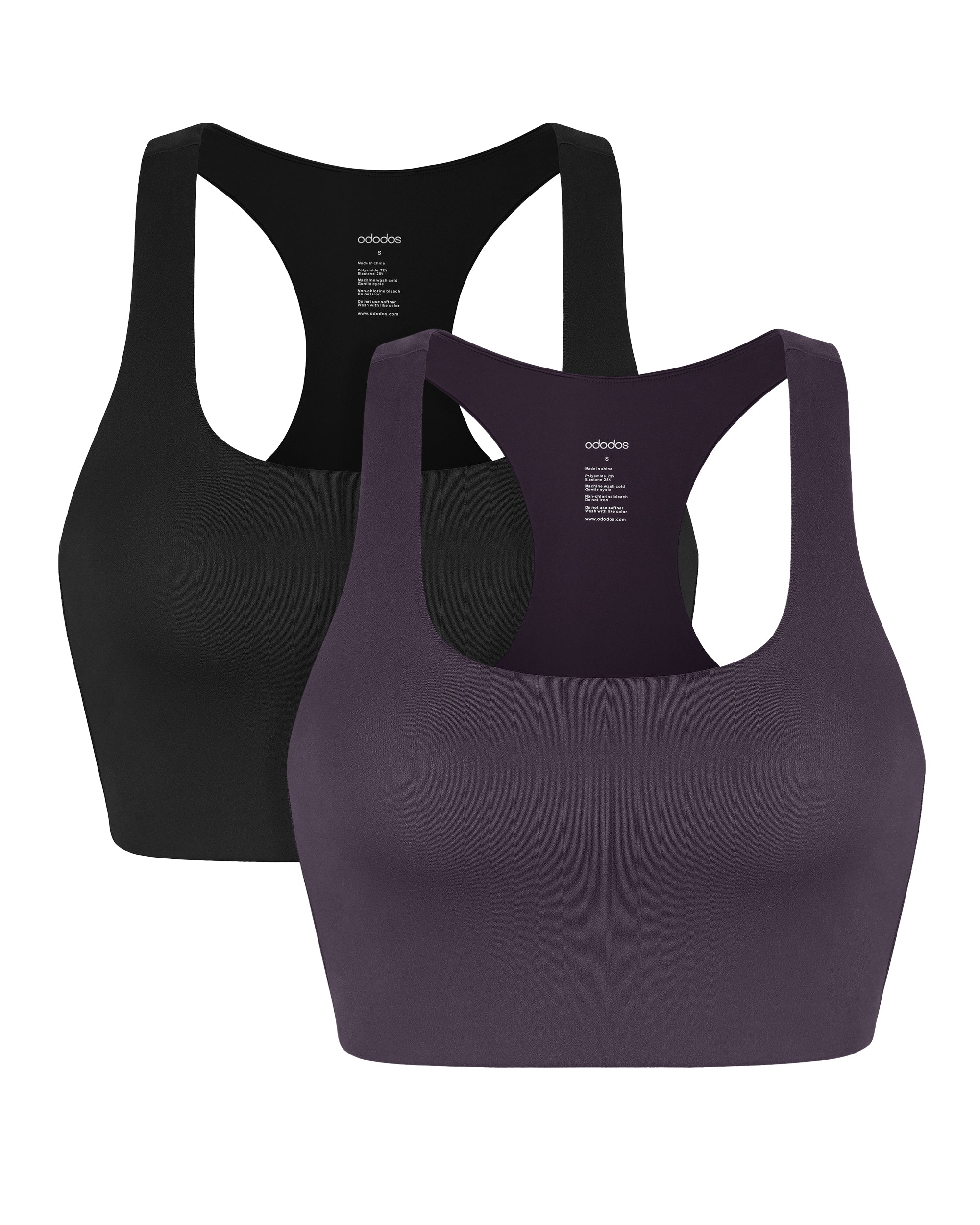 ODLEX 2-Pack Racerback Sports Bra Black+Dark Purple - ododos