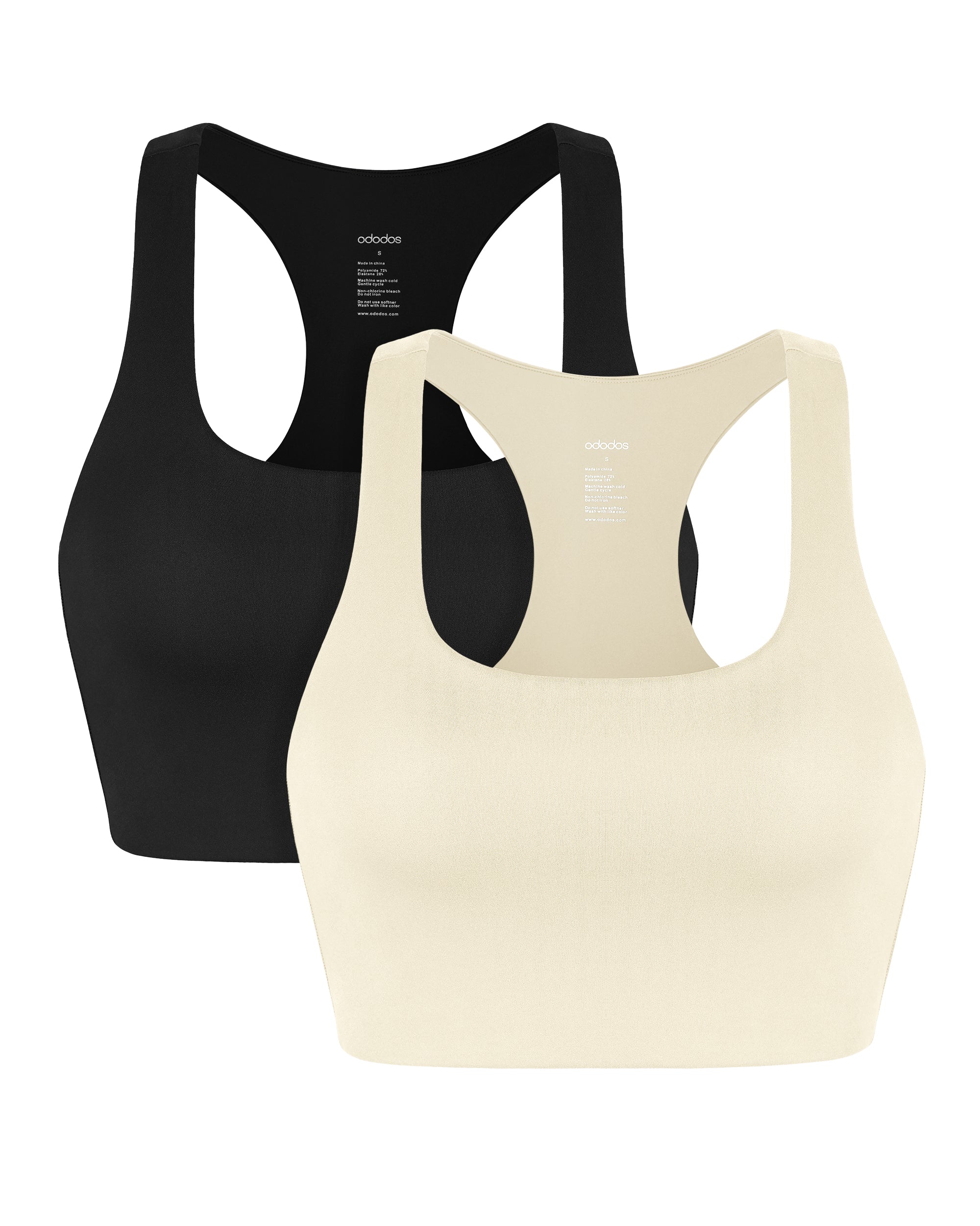 ODLEX 2-Pack Racerback Sports Bra Black+Oat Milk - ododos