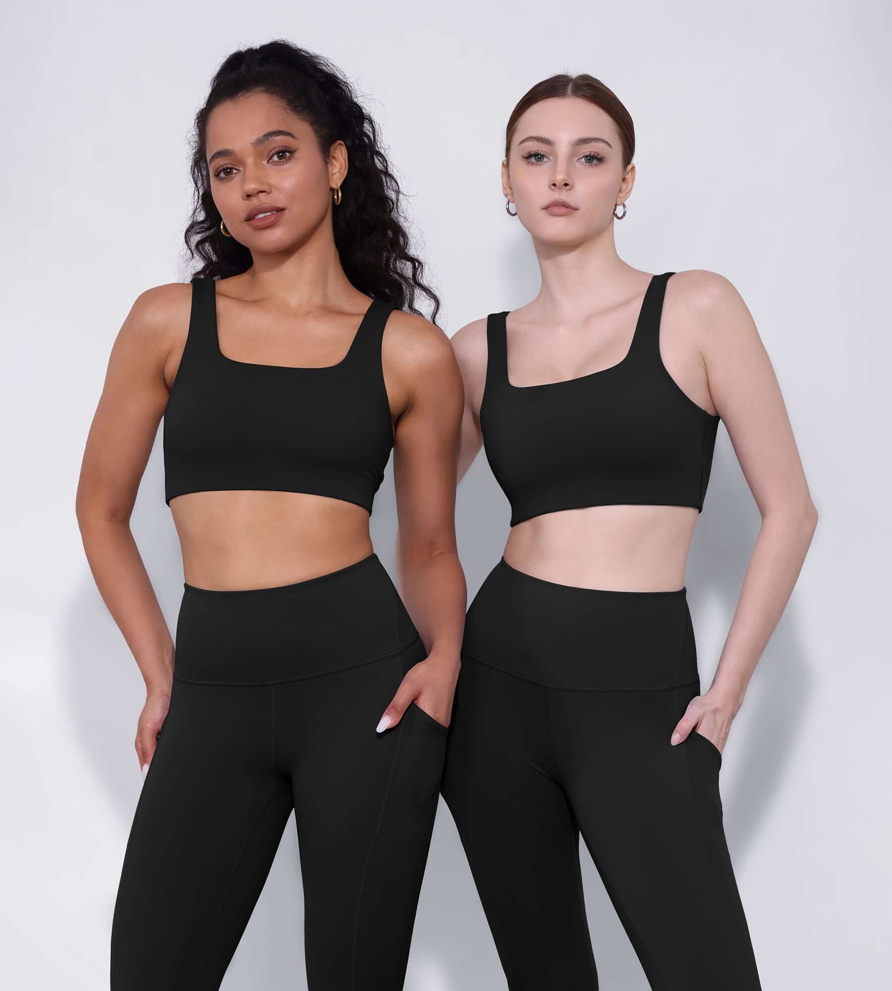 2-Pack Square Neck Sports Bra Black+Black - ododos