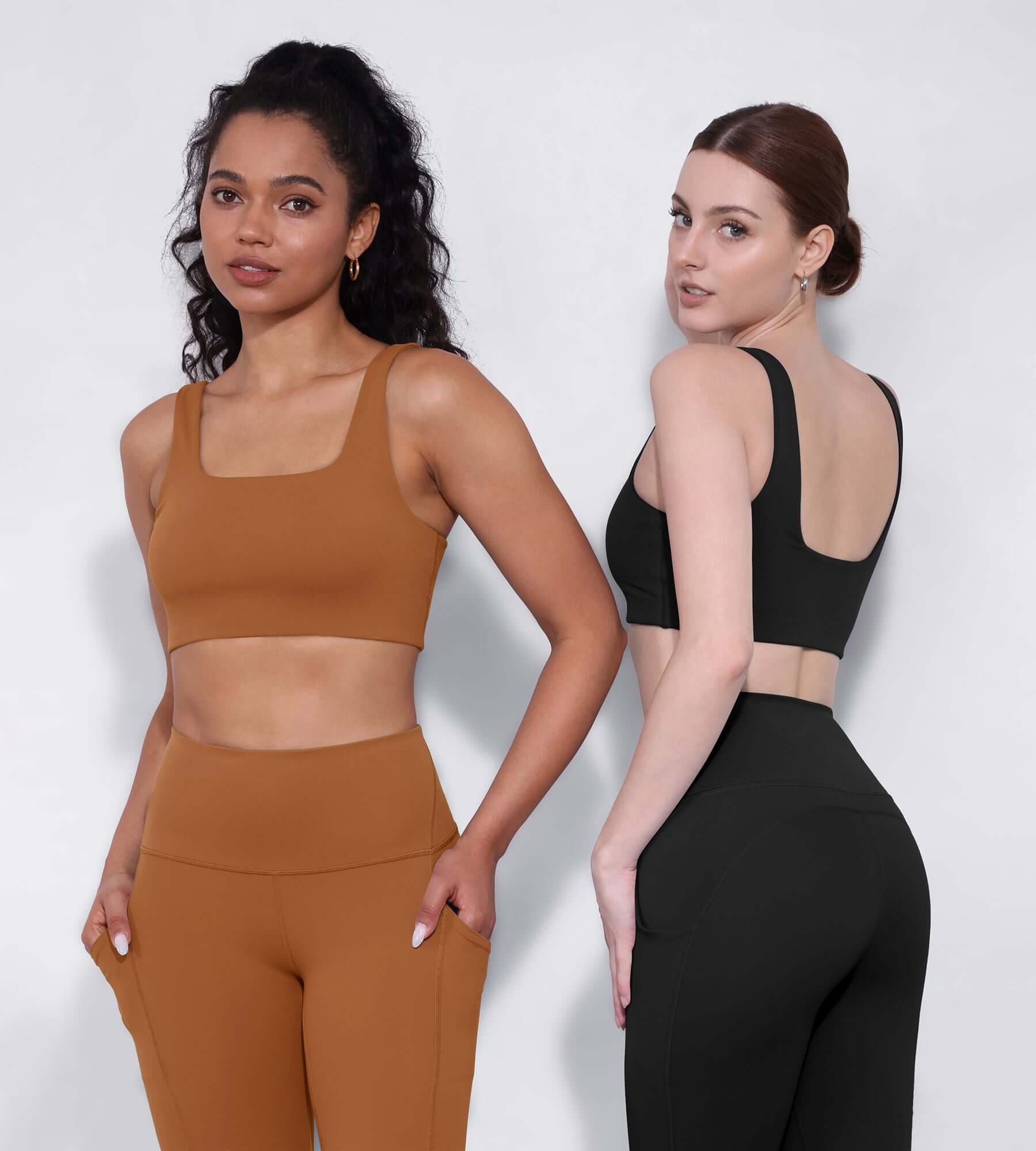 2-Pack Square Neck Sports Bra Black+Caramel - ododos