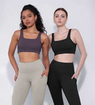 2-Pack Square Neck Sports Bra Black+Dark Purple - ododos