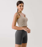 Cloud Feeling U Back Sports Bra Shaker Beige Crop Length - ododos