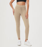 25” High Waist Workout Yoga Pants with Drawstring Tie Beige - ododos