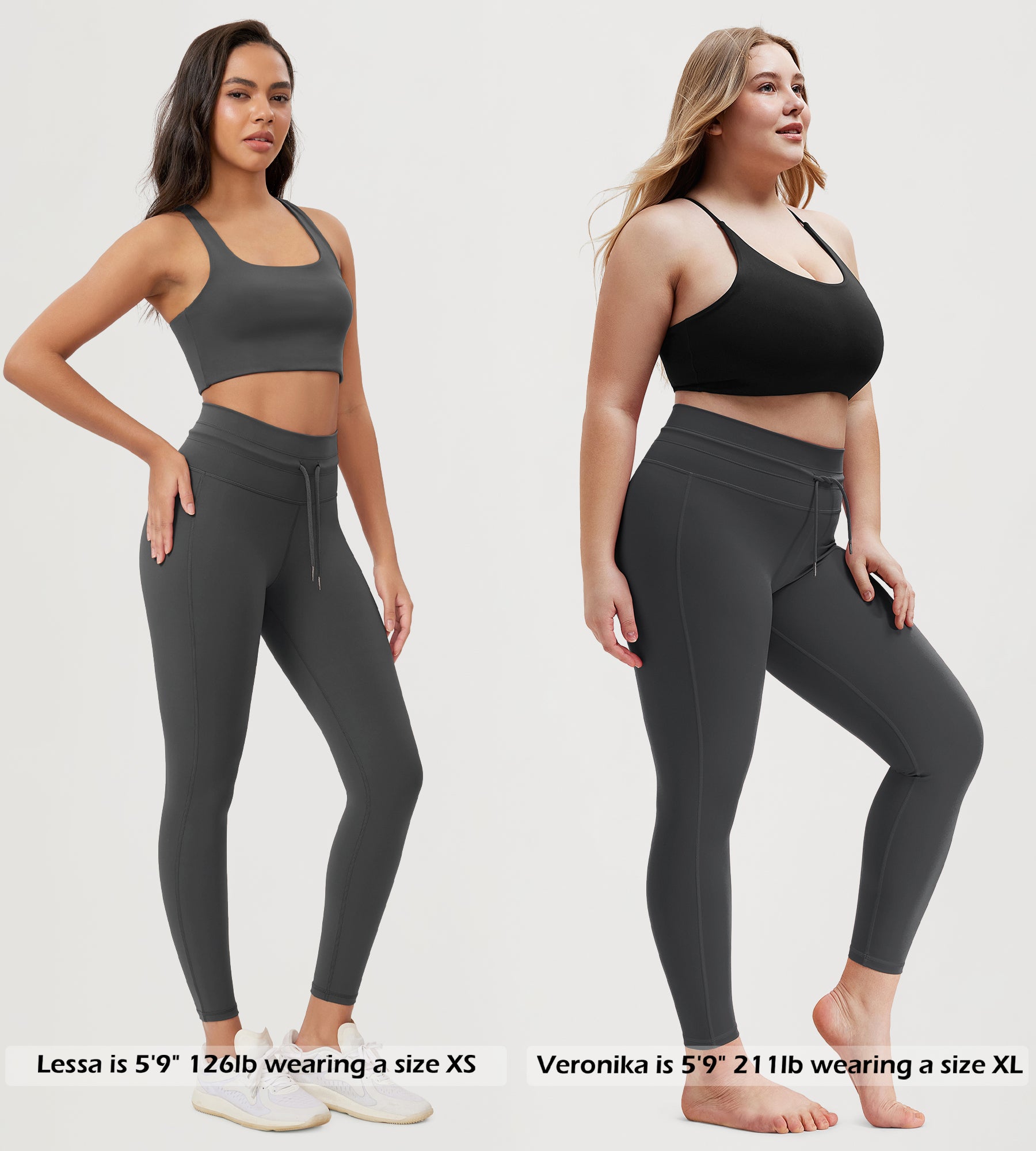 25” High Waist Workout Yoga Pants with Drawstring Tie - ododos
