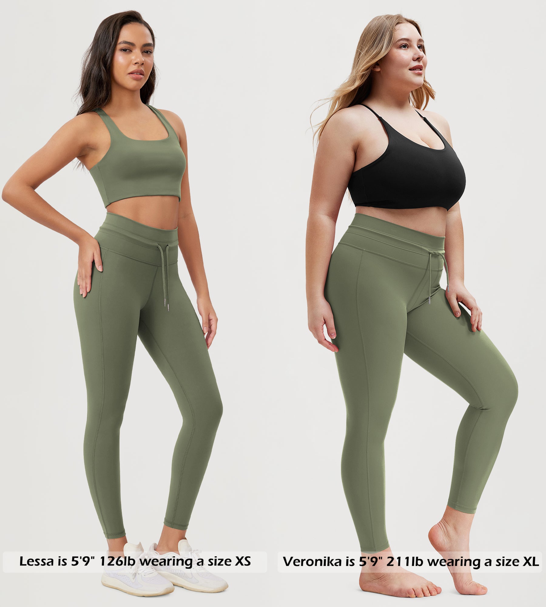 25” High Waist Workout Yoga Pants with Drawstring Tie - ododos