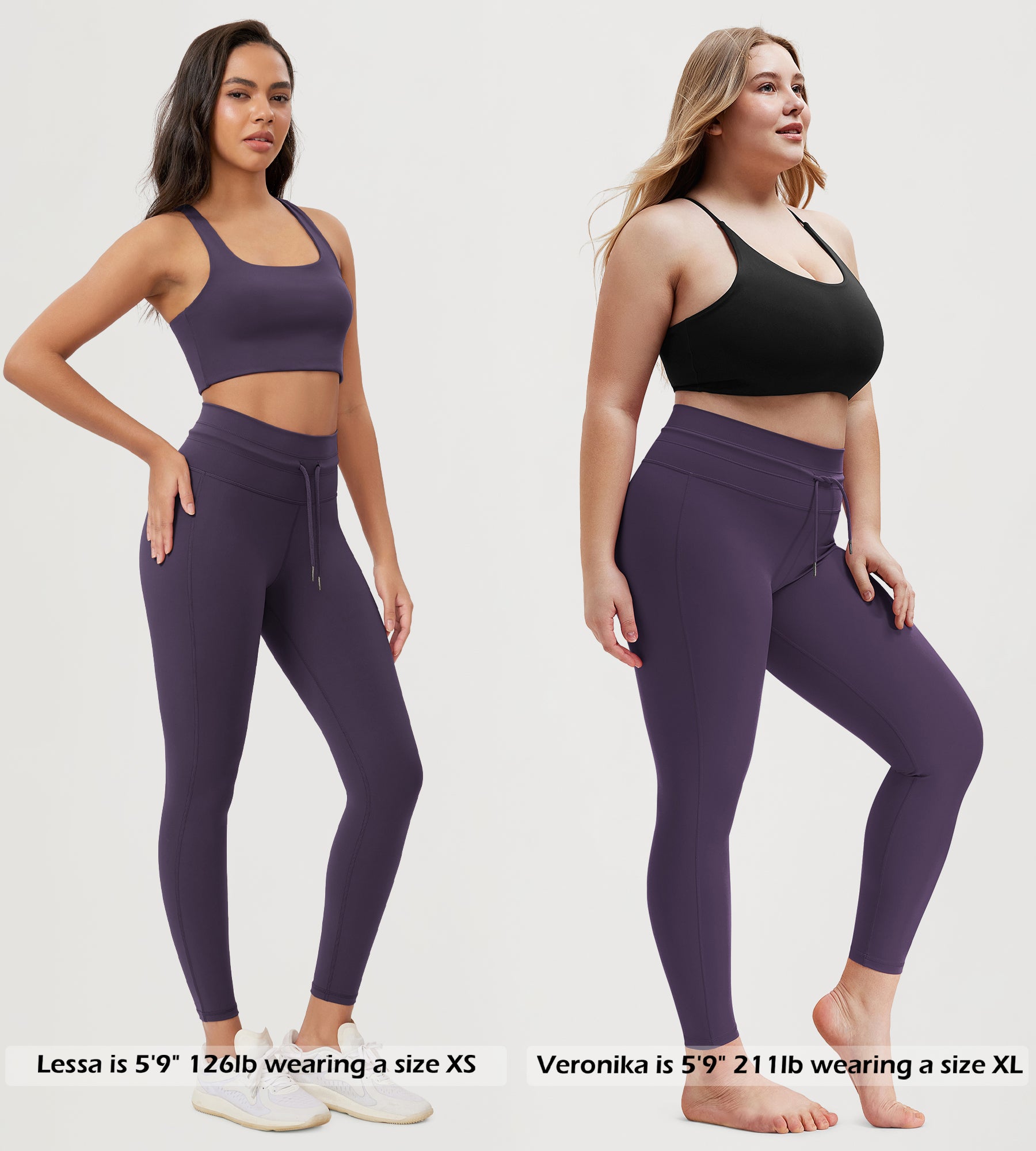 25” High Waist Workout Yoga Pants with Drawstring Tie - ododos