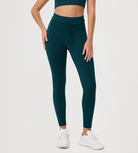 25” High Waist Workout Yoga Pants with Drawstring Tie Forest Teal - ododos