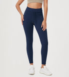 25” High Waist Workout Yoga Pants with Drawstring Tie Navy - ododos