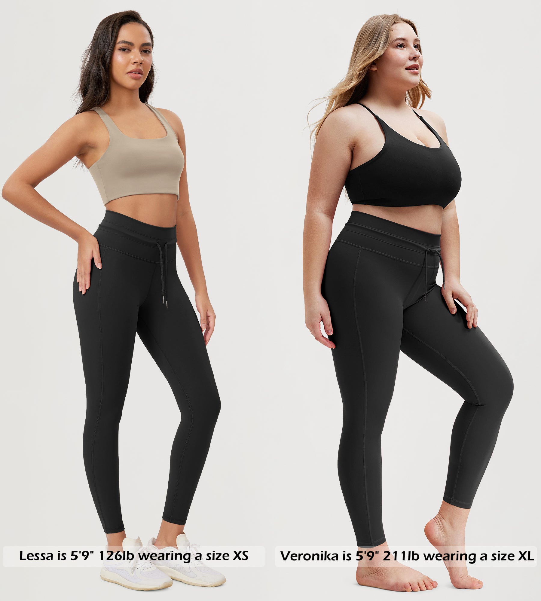 25” High Waist Workout Yoga Pants with Drawstring Tie - ododos