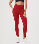 25” High Waist Workout Yoga Pants with Drawstring Tie Red - ododos