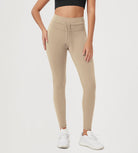 28" High Waist Workout Yoga Pants with Drawstring Tie Beige - ododos