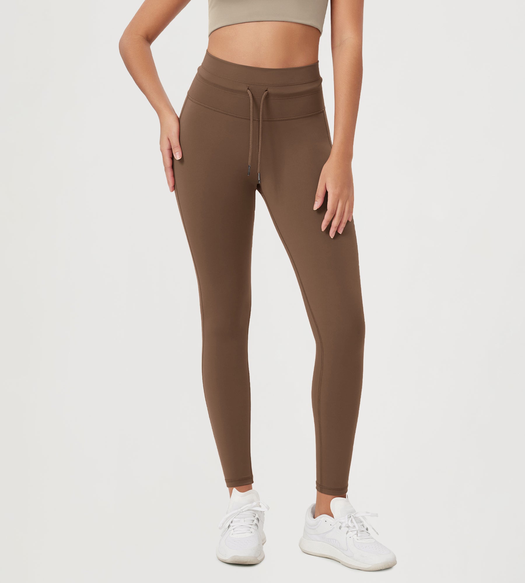 28" High Waist Workout Yoga Pants with Drawstring Tie Brunette - ododos