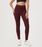 28" High Waist Workout Yoga Pants with Drawstring Tie Burgundy - ododos