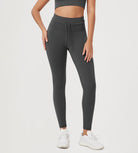 28" High Waist Workout Yoga Pants with Drawstring Tie Charcoal - ododos