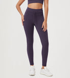28" High Waist Workout Yoga Pants with Drawstring Tie Dark Purple - ododos