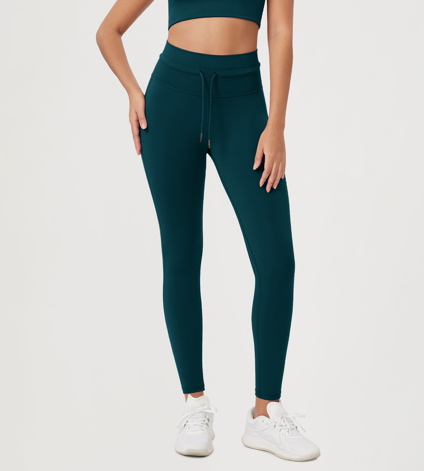 28" High Waist Workout Yoga Pants with Drawstring Tie Forest Teal - ododos