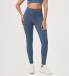 28" High Waist Workout Yoga Pants with Drawstring Tie Ink Blue - ododos