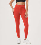 28" High Waist Workout Yoga Pants with Drawstring Tie Orange Red - ododos