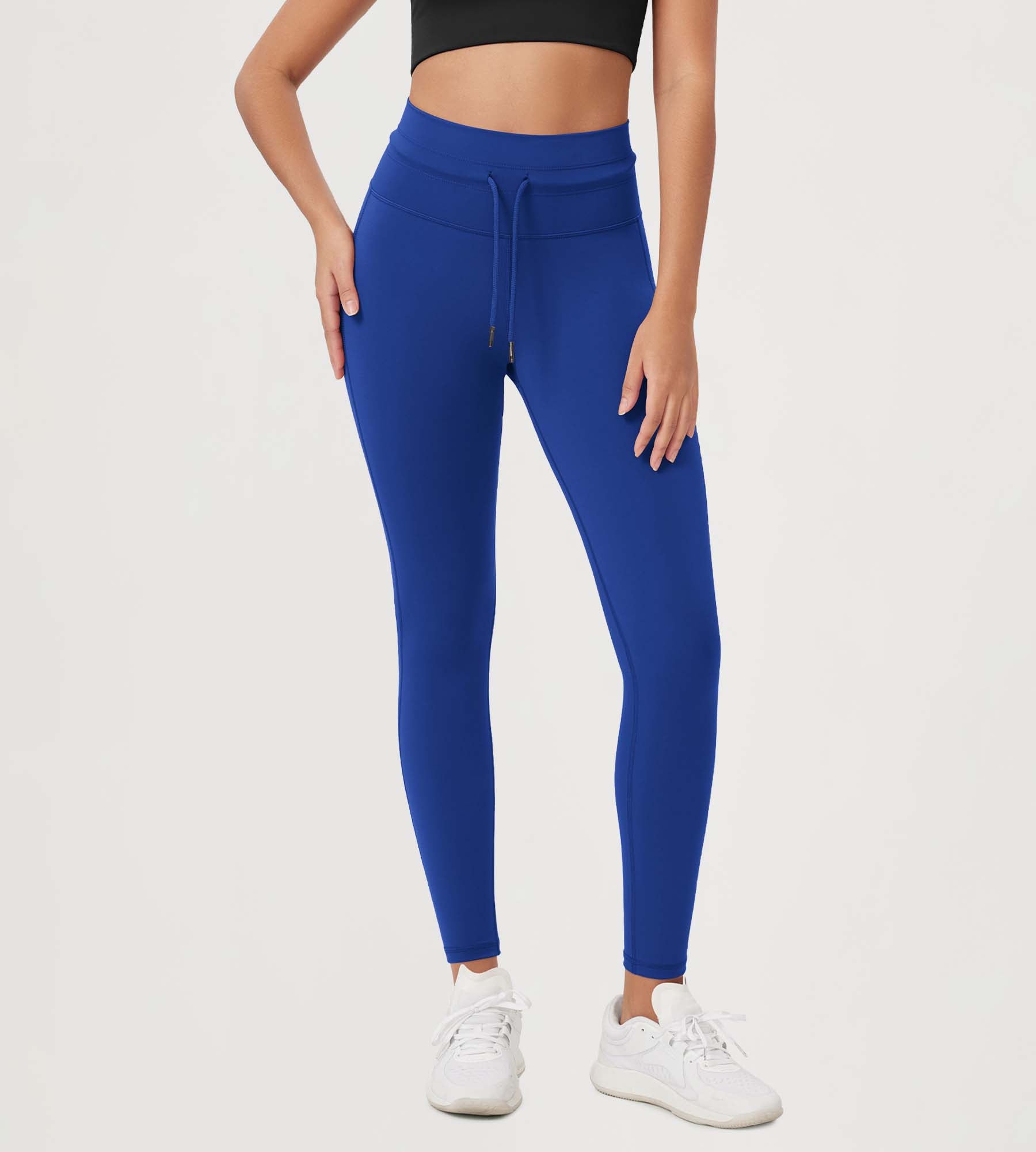 28" High Waist Workout Yoga Pants with Drawstring Tie Royal Blue - ododos