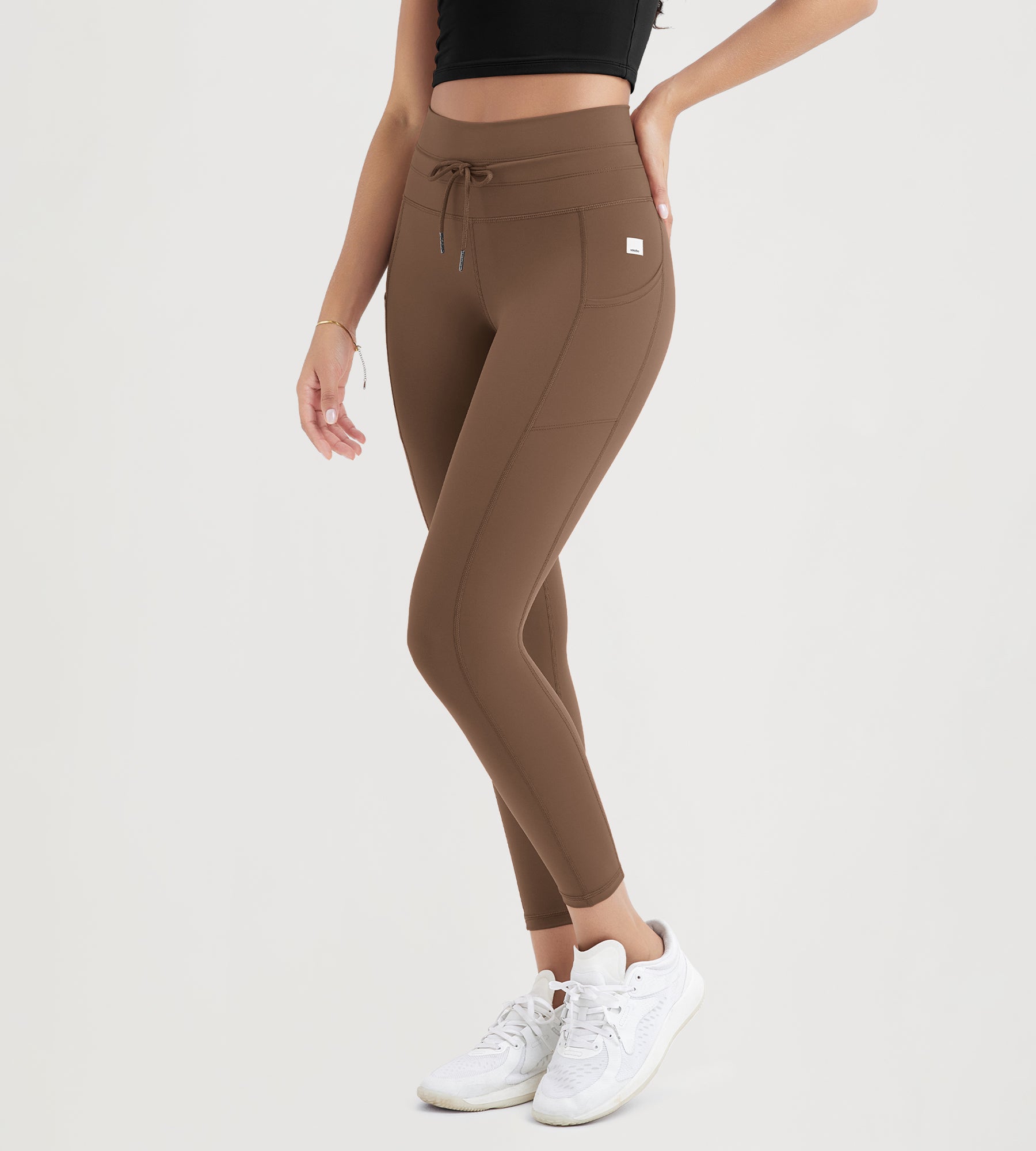 25" High Waist Workout Yoga Pants Leggings With Drawstring Pockets - ododos
