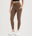 25" High Waist Workout Yoga Pants Leggings With Drawstring Pockets Brunette - ododos