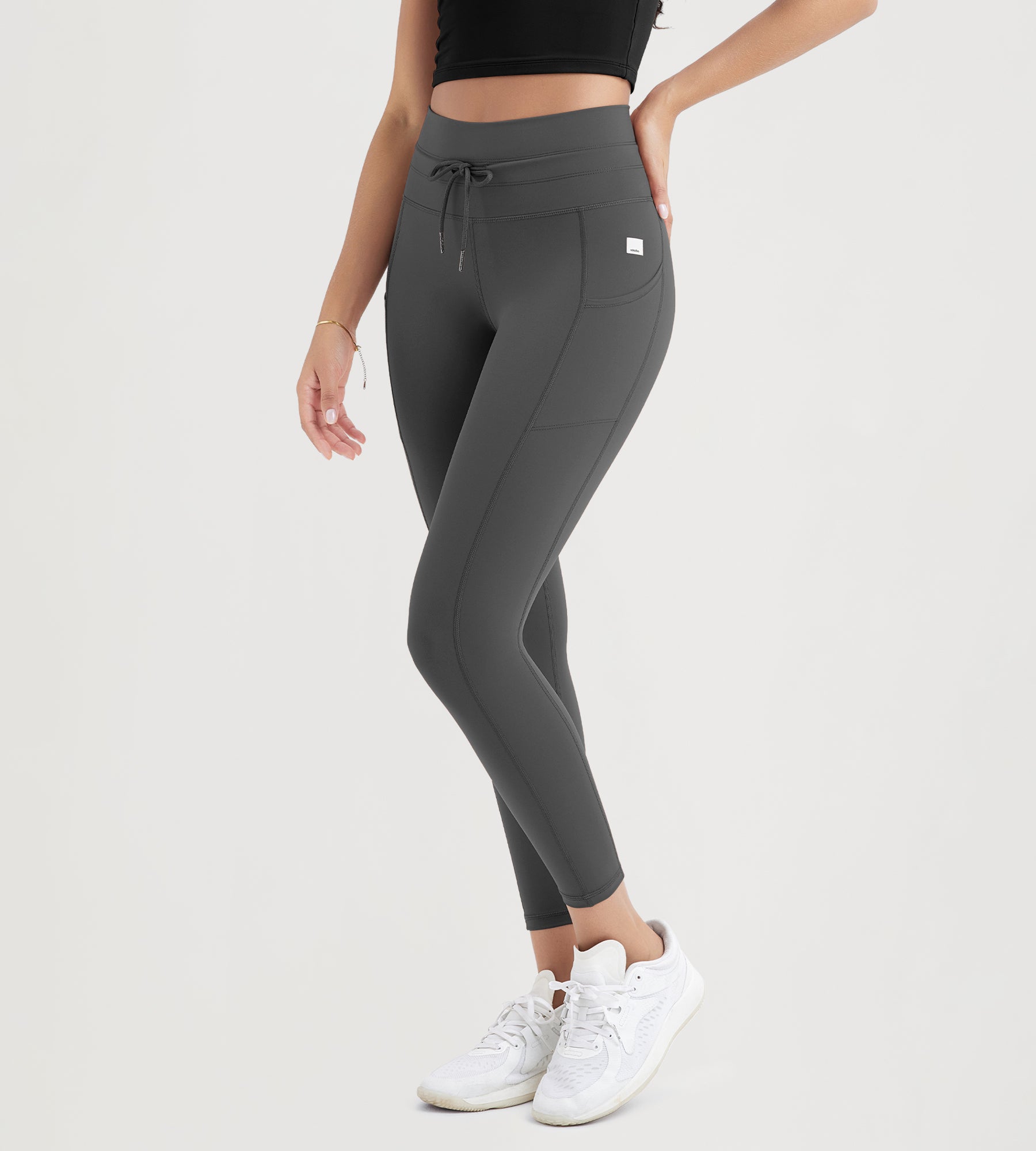 25" High Waist Workout Yoga Pants Leggings With Drawstring Pockets - ododos