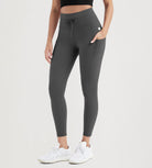 25" High Waist Workout Yoga Pants Leggings With Drawstring Pockets Charcoal - ododos
