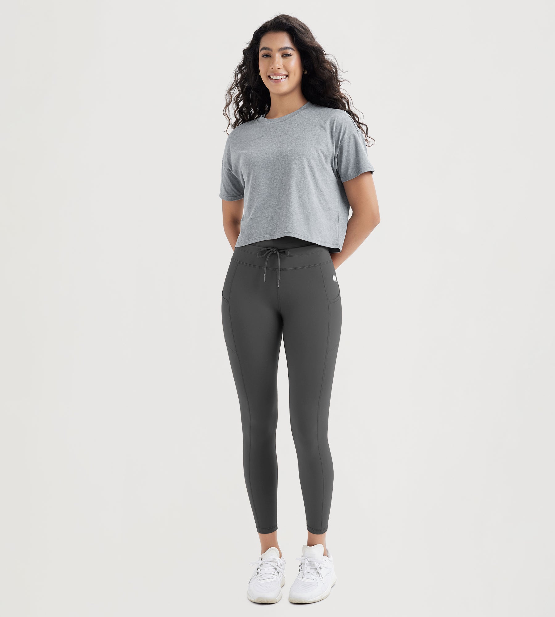 25" High Waist Workout Yoga Pants Leggings With Drawstring Pockets - ododos
