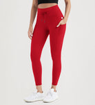 25" High Waist Workout Yoga Pants Leggings With Drawstring Pockets Red - ododos