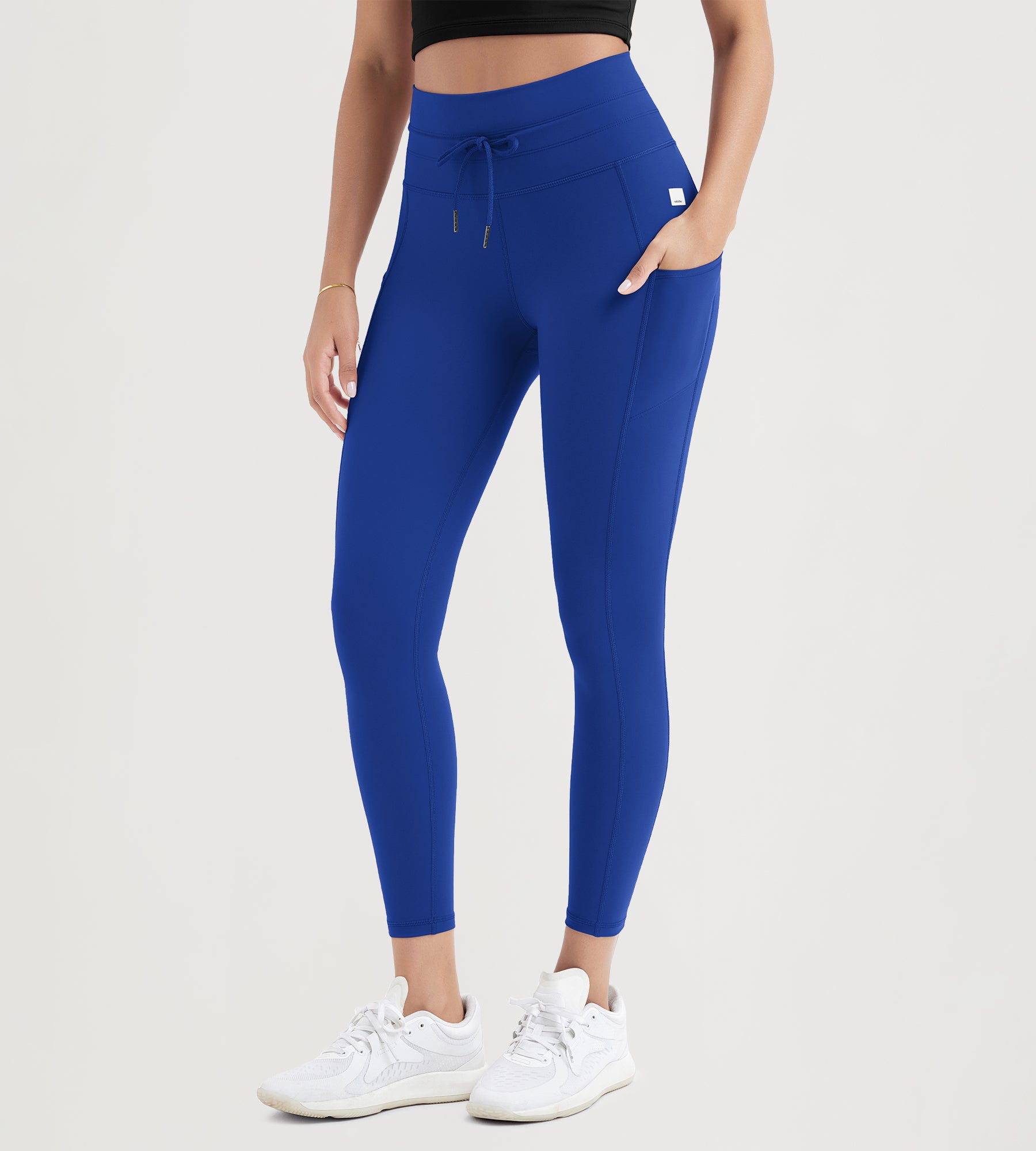 25" High Waist Workout Yoga Pants Leggings With Drawstring Pockets Royal Blue - ododos