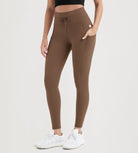 ODODOS 28" High Waist Workout Yoga Pants Leggings With Drawstring Pockets Brunette - ododos