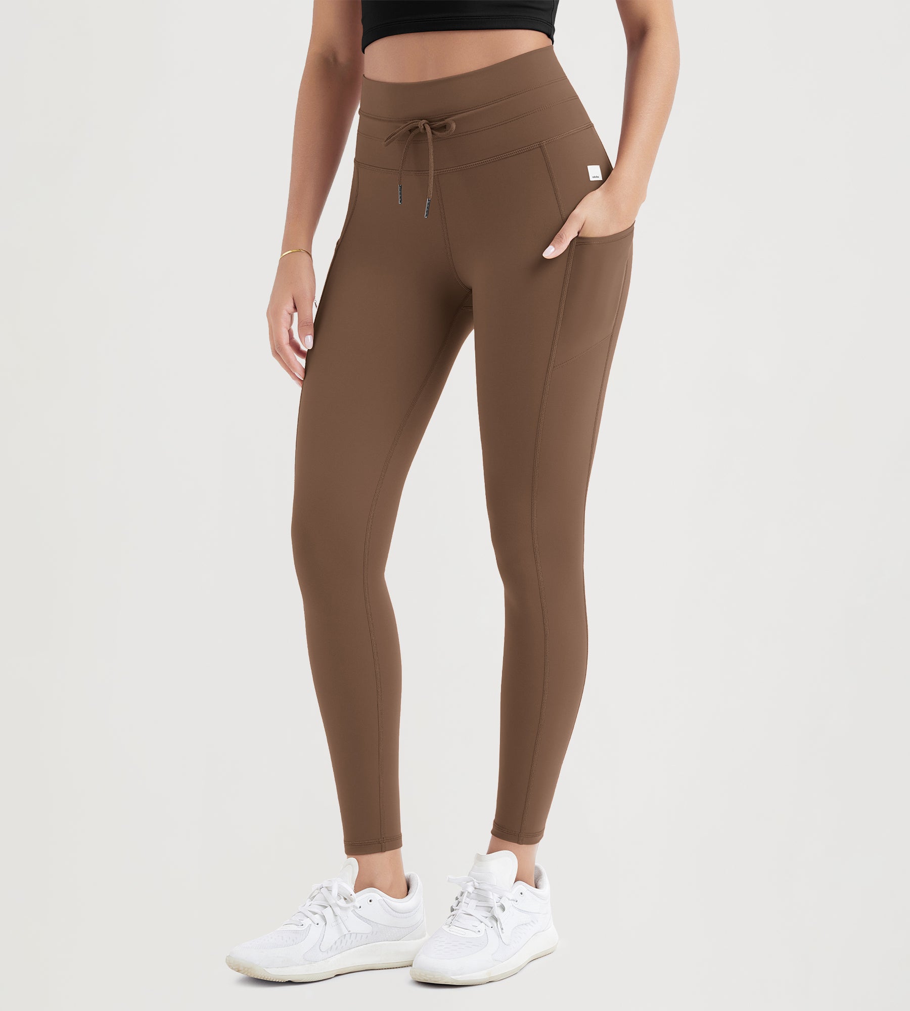 ODODOS 28" High Waist Workout Yoga Pants Leggings With Drawstring Pockets Brunette - ododos